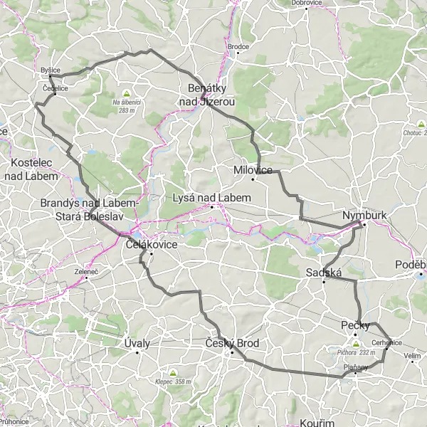 Karten-Miniaturansicht der Radinspiration "Historische Schätze entdecken" in Střední Čechy, Czech Republic. Erstellt vom Tarmacs.app-Routenplaner für Radtouren