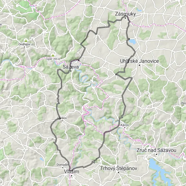 Karten-Miniaturansicht der Radinspiration "Rundtour nach Hryzely über Radošovice" in Střední Čechy, Czech Republic. Erstellt vom Tarmacs.app-Routenplaner für Radtouren