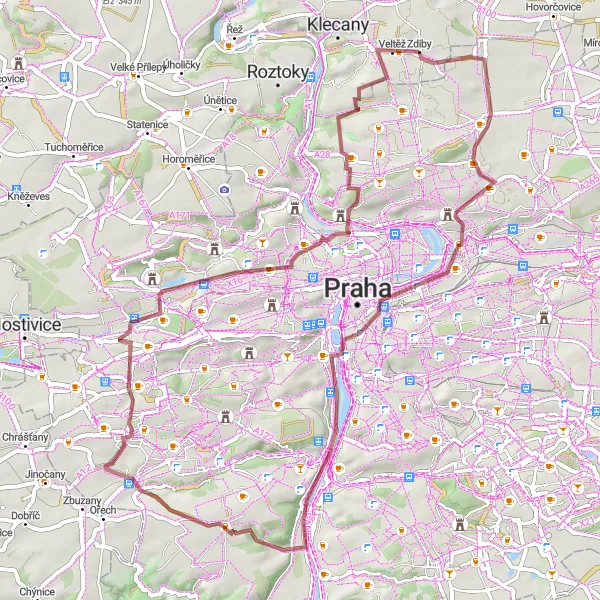 Miniatura mapy "Trasa Březiněves - Zdiby" - trasy rowerowej w Střední Čechy, Czech Republic. Wygenerowane przez planer tras rowerowych Tarmacs.app