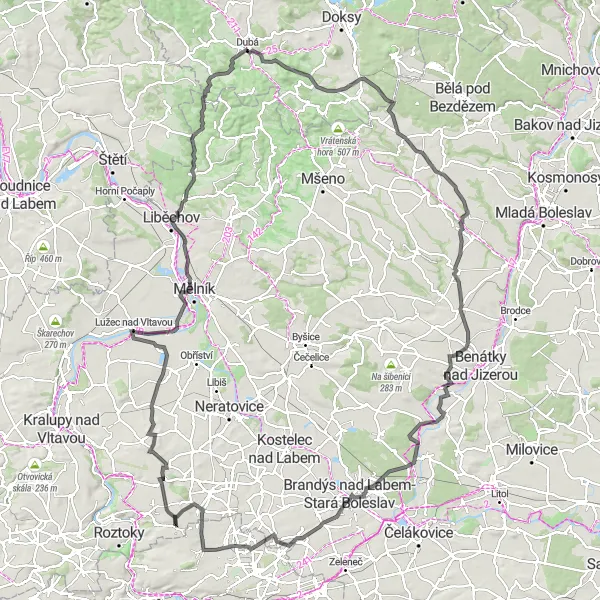 Miniatura mapy "Trasa dookoła Střední Čechy" - trasy rowerowej w Střední Čechy, Czech Republic. Wygenerowane przez planer tras rowerowych Tarmacs.app