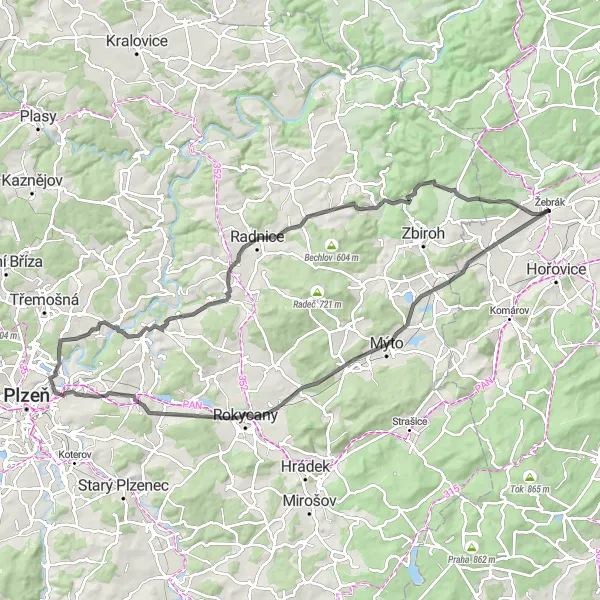 Miniaturní mapa "Cesta k Vydřiduchi" inspirace pro cyklisty v oblasti Střední Čechy, Czech Republic. Vytvořeno pomocí plánovače tras Tarmacs.app