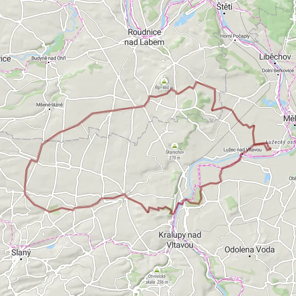 Miniaturní mapa "Gravel okruh kolem Beřovic" inspirace pro cyklisty v oblasti Střední Čechy, Czech Republic. Vytvořeno pomocí plánovače tras Tarmacs.app
