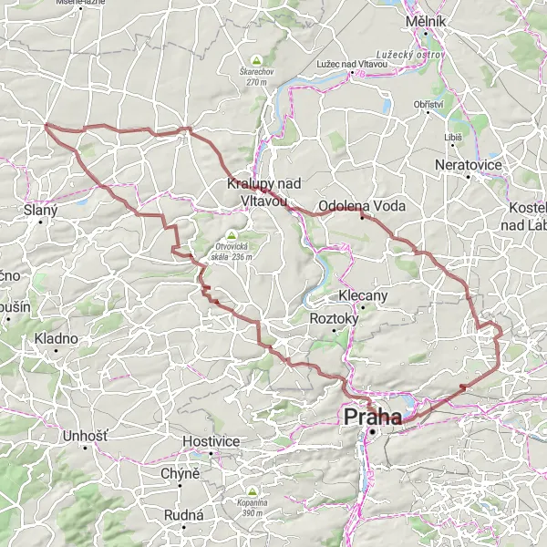 Map miniature of "The Gravel Adventure Loop" cycling inspiration in Střední Čechy, Czech Republic. Generated by Tarmacs.app cycling route planner