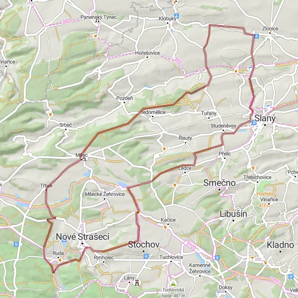 Map miniature of "Picturesque Gravel Circuit" cycling inspiration in Střední Čechy, Czech Republic. Generated by Tarmacs.app cycling route planner