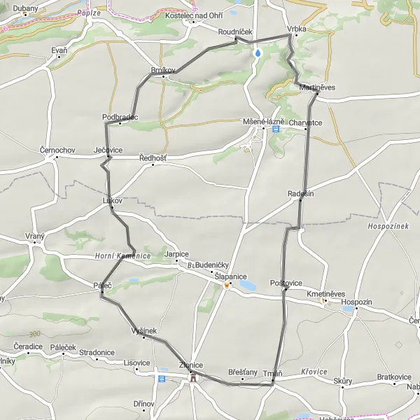 Miniatura mapy "Trasa przez Lukov, Martiněves, Poštovice i Zámek Zlonice" - trasy rowerowej w Střední Čechy, Czech Republic. Wygenerowane przez planer tras rowerowych Tarmacs.app