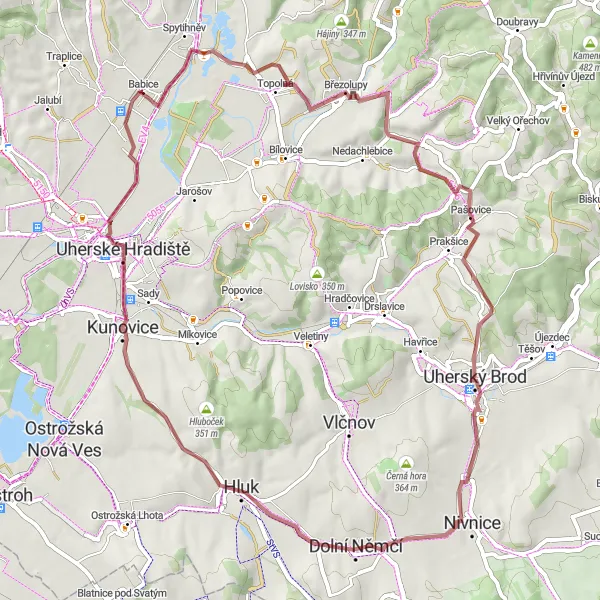 Miniatura mapy "Trasa w kierunku Uherský Brod" - trasy rowerowej w Střední Morava, Czech Republic. Wygenerowane przez planer tras rowerowych Tarmacs.app