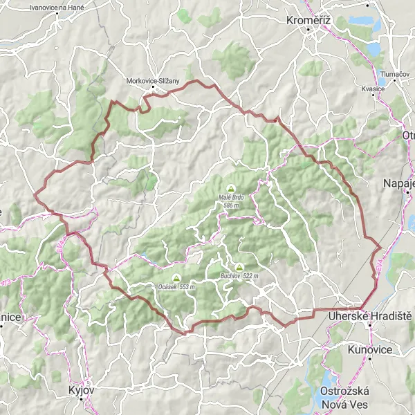 Miniatura mapy "Trasa po okolicach Kudlovice" - trasy rowerowej w Střední Morava, Czech Republic. Wygenerowane przez planer tras rowerowych Tarmacs.app