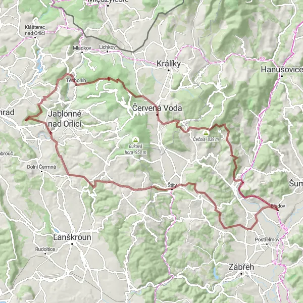 Map miniature of "Gravel Adventure" cycling inspiration in Střední Morava, Czech Republic. Generated by Tarmacs.app cycling route planner