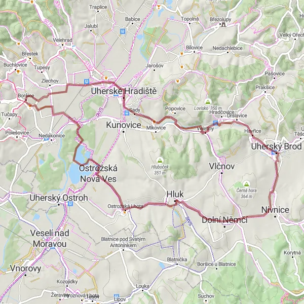 Miniatura mapy "Trasa gravelowa z Boršic" - trasy rowerowej w Střední Morava, Czech Republic. Wygenerowane przez planer tras rowerowych Tarmacs.app