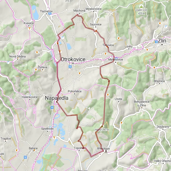 Karten-Miniaturansicht der Radinspiration "Idyllische Rundtour um Březolupy" in Střední Morava, Czech Republic. Erstellt vom Tarmacs.app-Routenplaner für Radtouren