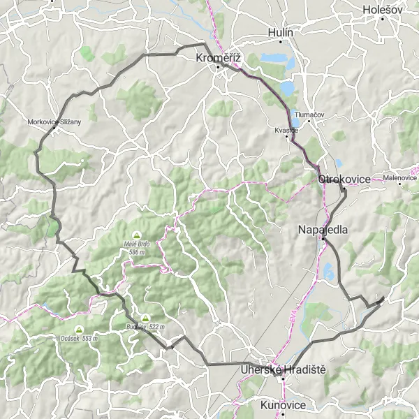 Karten-Miniaturansicht der Radinspiration "Panorama der Mährischen Täler" in Střední Morava, Czech Republic. Erstellt vom Tarmacs.app-Routenplaner für Radtouren