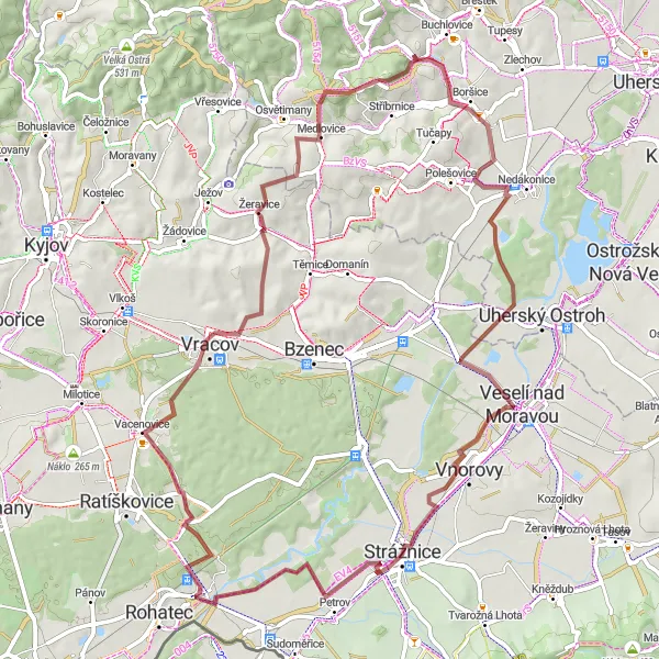 Miniaturní mapa "Gravel Cyklistická trasa kolem Buchlovice" inspirace pro cyklisty v oblasti Střední Morava, Czech Republic. Vytvořeno pomocí plánovače tras Tarmacs.app