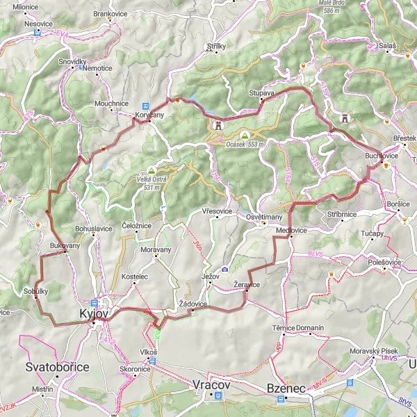 Miniatura mapy "Trasa przez Medlovice Boří" - trasy rowerowej w Střední Morava, Czech Republic. Wygenerowane przez planer tras rowerowych Tarmacs.app