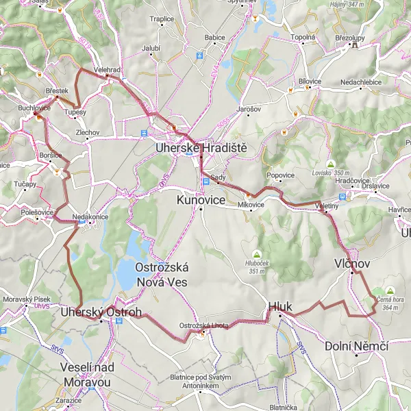 Miniatura mapy "Przejażdżka przez ziemię Uherską" - trasy rowerowej w Střední Morava, Czech Republic. Wygenerowane przez planer tras rowerowych Tarmacs.app