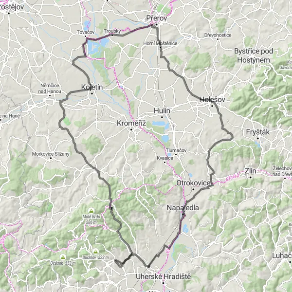 Miniatura mapy "Przejażdżka przez urokliwe Zmoravia" - trasy rowerowej w Střední Morava, Czech Republic. Wygenerowane przez planer tras rowerowych Tarmacs.app