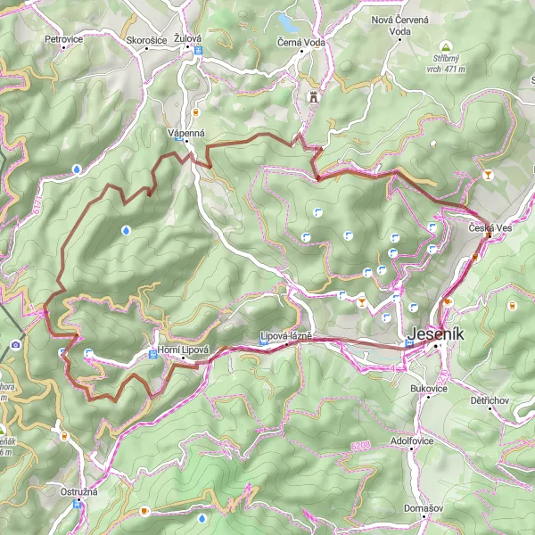 Miniatura mapy "Trasa gravelowa przez Jeseník" - trasy rowerowej w Střední Morava, Czech Republic. Wygenerowane przez planer tras rowerowych Tarmacs.app