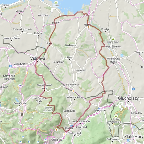 Map miniature of "Kamenitý kopec Loop Gravel Route" cycling inspiration in Střední Morava, Czech Republic. Generated by Tarmacs.app cycling route planner