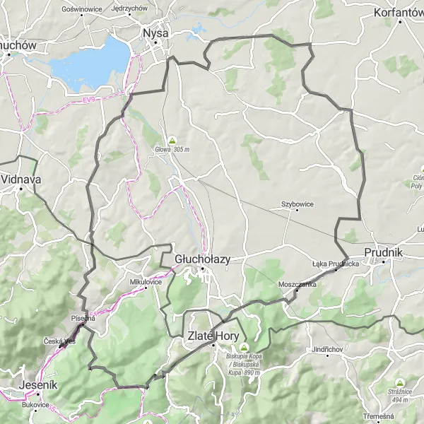 Miniatura mapy "Trasa Szosowa przez Niziny Dolnośląskie" - trasy rowerowej w Střední Morava, Czech Republic. Wygenerowane przez planer tras rowerowych Tarmacs.app