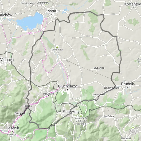 Mapa miniatúra "Cyklotúra okolo Česká Ves" cyklistická inšpirácia v Střední Morava, Czech Republic. Vygenerované cyklistickým plánovačom trás Tarmacs.app