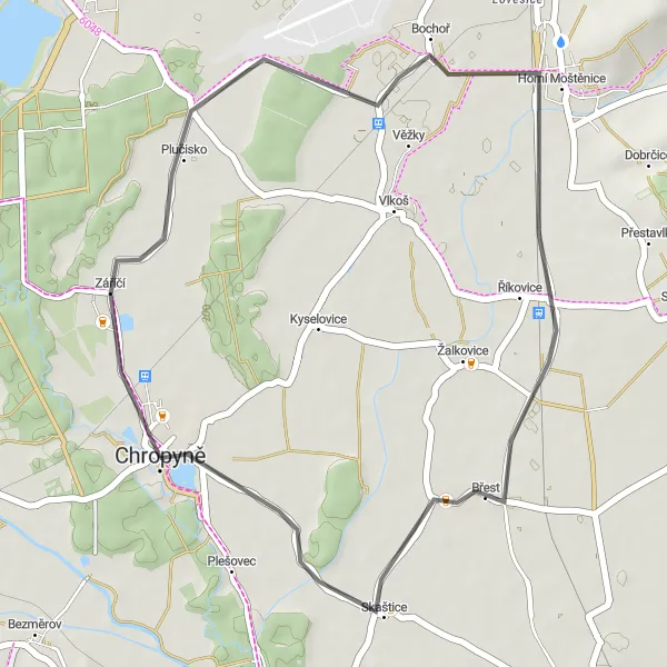 Miniaturní mapa "Okružní cesta kolem Chropyně" inspirace pro cyklisty v oblasti Střední Morava, Czech Republic. Vytvořeno pomocí plánovače tras Tarmacs.app