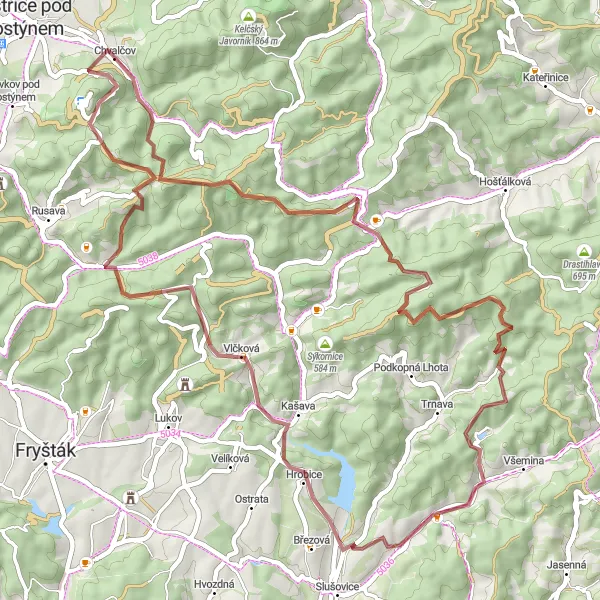 Miniaturní mapa "Gravelový okruh přes Pardus a Dešnou" inspirace pro cyklisty v oblasti Střední Morava, Czech Republic. Vytvořeno pomocí plánovače tras Tarmacs.app