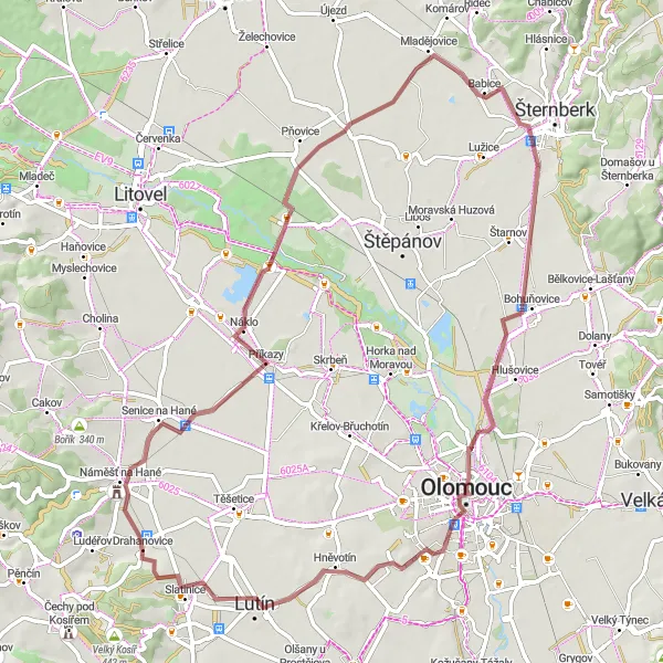 Map miniature of "Pleasant Gravel Ride through Drahanovice" cycling inspiration in Střední Morava, Czech Republic. Generated by Tarmacs.app cycling route planner