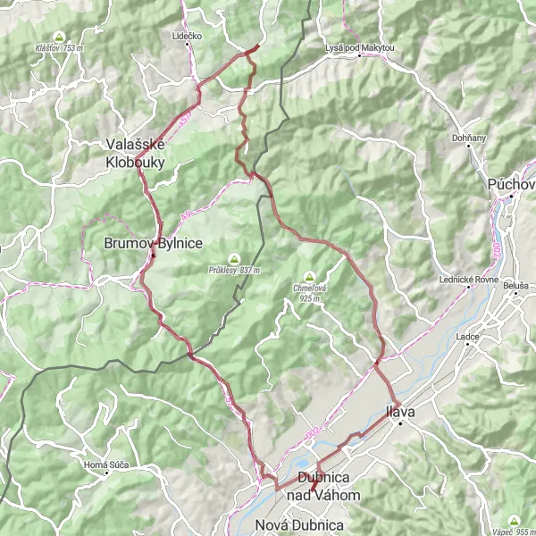 Miniaturní mapa "Okruh kolem Střední Moravy" inspirace pro cyklisty v oblasti Střední Morava, Czech Republic. Vytvořeno pomocí plánovače tras Tarmacs.app