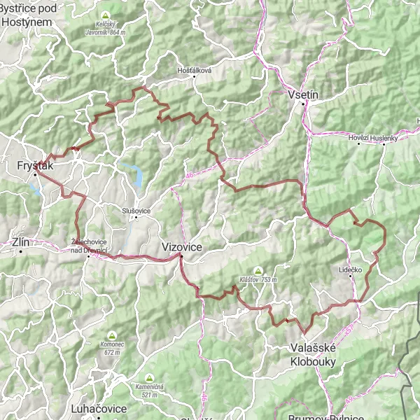 Map miniature of "Moravian Gravel Adventure" cycling inspiration in Střední Morava, Czech Republic. Generated by Tarmacs.app cycling route planner