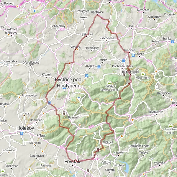 Miniatura mapy "Trasa Gravel Lukoveček" - trasy rowerowej w Střední Morava, Czech Republic. Wygenerowane przez planer tras rowerowych Tarmacs.app