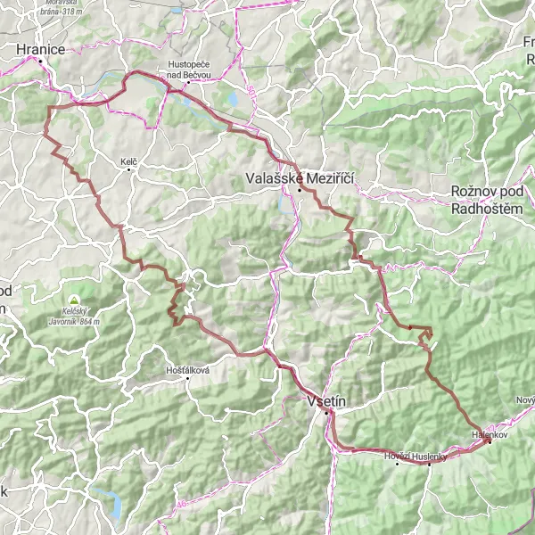 Miniaturní mapa "Valašské pomalé odpoledne" inspirace pro cyklisty v oblasti Střední Morava, Czech Republic. Vytvořeno pomocí plánovače tras Tarmacs.app
