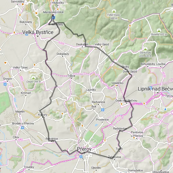 Miniaturní mapa "Cyklostezka kolem Staměřic" inspirace pro cyklisty v oblasti Střední Morava, Czech Republic. Vytvořeno pomocí plánovače tras Tarmacs.app