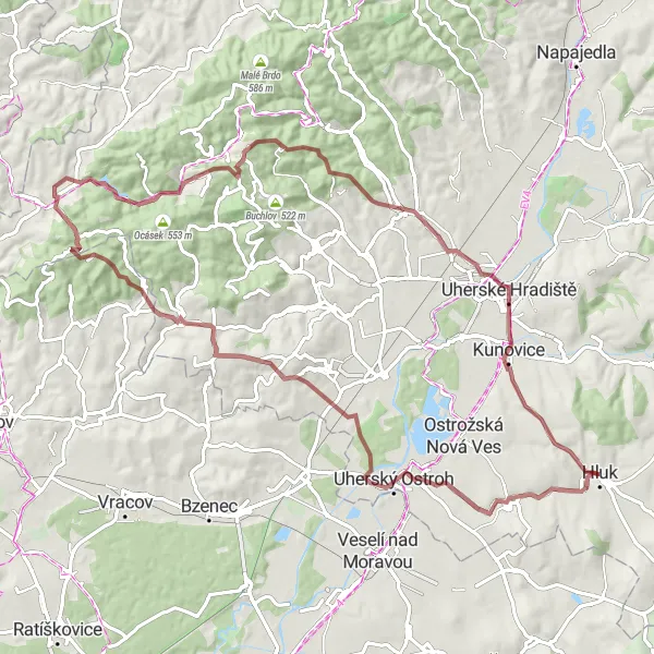 Miniaturní mapa "Údolí Moravy a Vah" inspirace pro cyklisty v oblasti Střední Morava, Czech Republic. Vytvořeno pomocí plánovače tras Tarmacs.app