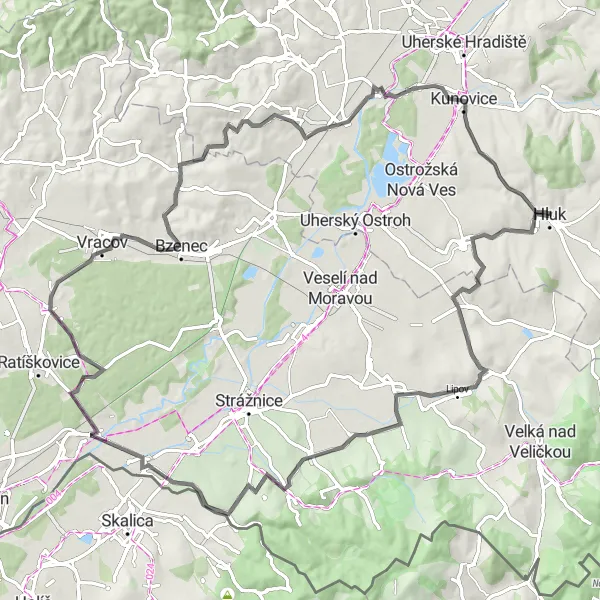 Map miniature of "Hluk Loop" cycling inspiration in Střední Morava, Czech Republic. Generated by Tarmacs.app cycling route planner