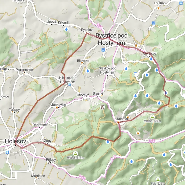 Miniatura mapy "Trasa Holešov" - trasy rowerowej w Střední Morava, Czech Republic. Wygenerowane przez planer tras rowerowych Tarmacs.app