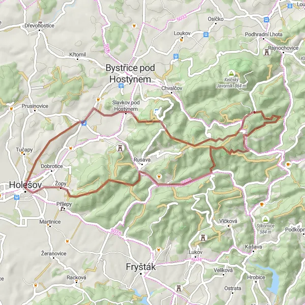 Miniaturní mapa "Gravel Hlinsko Circuit" inspirace pro cyklisty v oblasti Střední Morava, Czech Republic. Vytvořeno pomocí plánovače tras Tarmacs.app