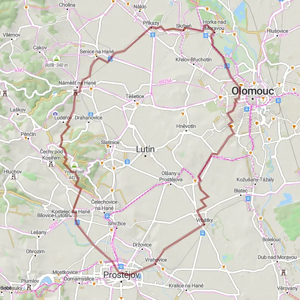 Karten-Miniaturansicht der Radinspiration "Abenteuerliche Fahrradtour nahe Horka nad Moravou" in Střední Morava, Czech Republic. Erstellt vom Tarmacs.app-Routenplaner für Radtouren