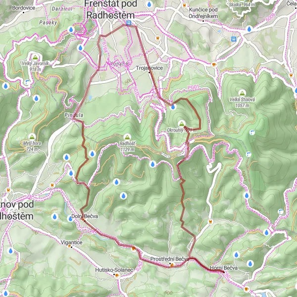 Karten-Miniaturansicht der Radinspiration "Gravel-Radweg um Horní Bečva" in Střední Morava, Czech Republic. Erstellt vom Tarmacs.app-Routenplaner für Radtouren