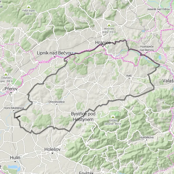 Miniatura mapy "Trasa Szosowa Týn nad Bečvou" - trasy rowerowej w Střední Morava, Czech Republic. Wygenerowane przez planer tras rowerowych Tarmacs.app