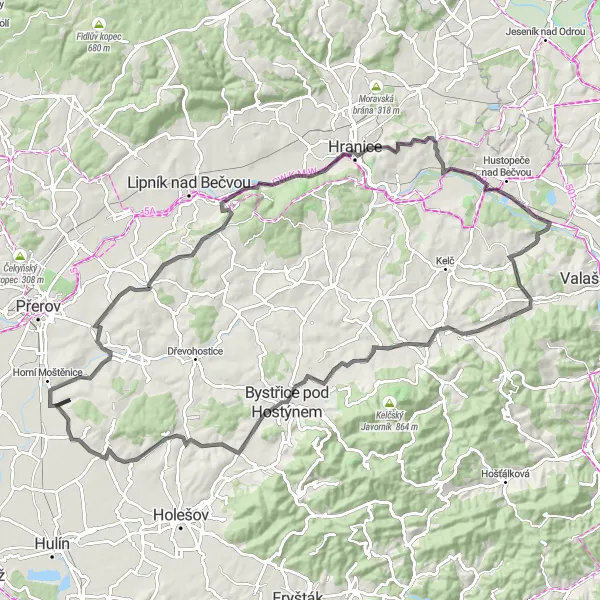 Miniaturní mapa "Moravský okruh plný památek" inspirace pro cyklisty v oblasti Střední Morava, Czech Republic. Vytvořeno pomocí plánovače tras Tarmacs.app