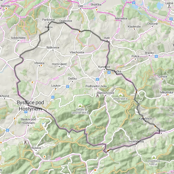 Miniaturní mapa "Podzemní vodní toky a historická sídla" inspirace pro cyklisty v oblasti Střední Morava, Czech Republic. Vytvořeno pomocí plánovače tras Tarmacs.app