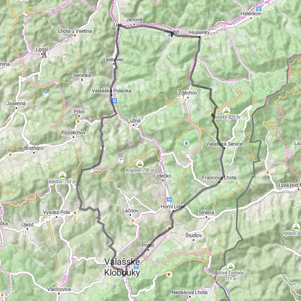 Karten-Miniaturansicht der Radinspiration "Hovězí - Tichov - Čeladná" in Střední Morava, Czech Republic. Erstellt vom Tarmacs.app-Routenplaner für Radtouren