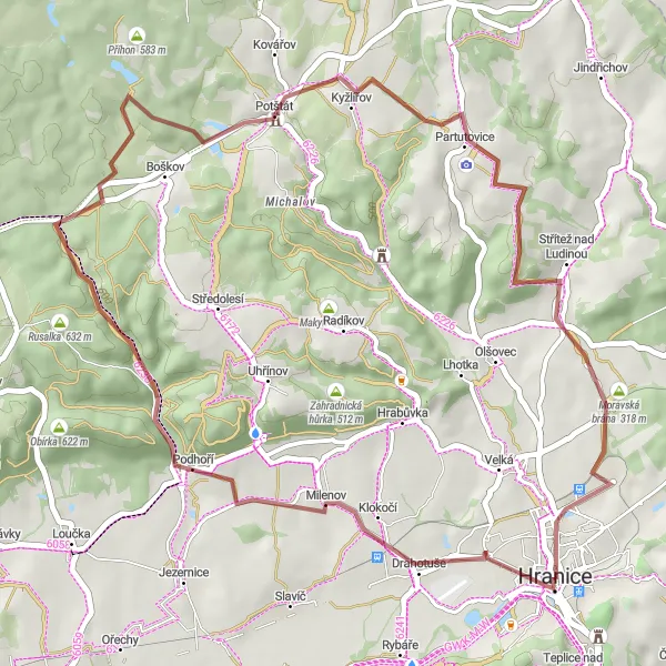 Karten-Miniaturansicht der Radinspiration "Erlebnistour von Milenov nach Gallašův dům" in Střední Morava, Czech Republic. Erstellt vom Tarmacs.app-Routenplaner für Radtouren