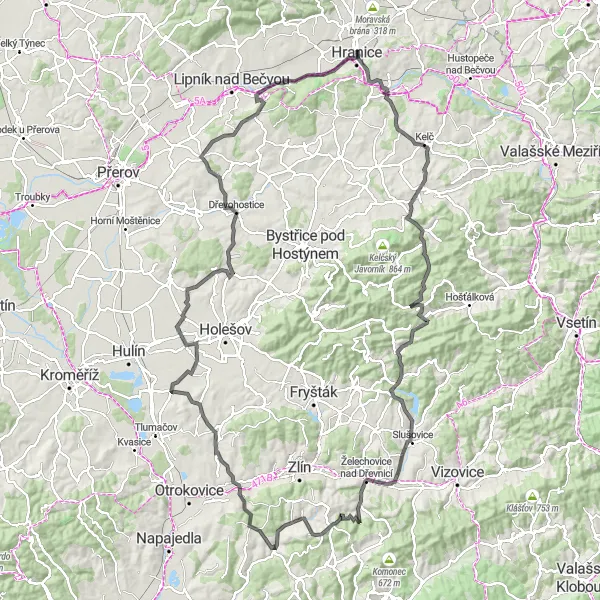 Map miniature of "Moravian Heritage Road" cycling inspiration in Střední Morava, Czech Republic. Generated by Tarmacs.app cycling route planner