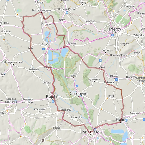 Miniatura mapy "Trasa Hulín - Vlkoš" - trasy rowerowej w Střední Morava, Czech Republic. Wygenerowane przez planer tras rowerowych Tarmacs.app