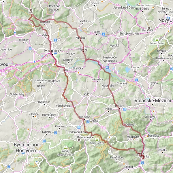 Miniatura mapy "Trasa rowerowa przez Jablůnka i okolicę" - trasy rowerowej w Střední Morava, Czech Republic. Wygenerowane przez planer tras rowerowych Tarmacs.app