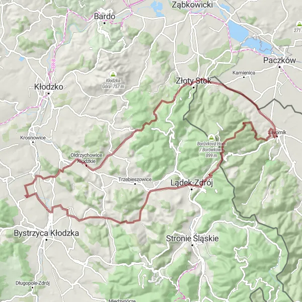 Miniaturní mapa "Gravelová cyklotrasa Javorník - Bílá Voda" inspirace pro cyklisty v oblasti Střední Morava, Czech Republic. Vytvořeno pomocí plánovače tras Tarmacs.app