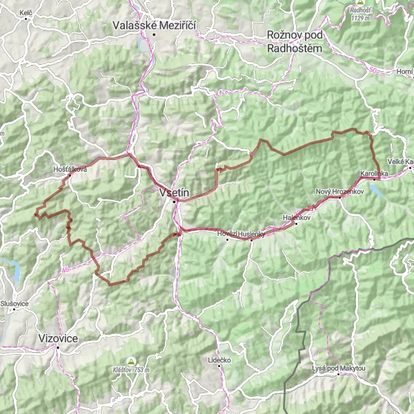 Mapa miniatúra "Zaujímavá gravelová trasa Horní Palúch - Leští" cyklistická inšpirácia v Střední Morava, Czech Republic. Vygenerované cyklistickým plánovačom trás Tarmacs.app