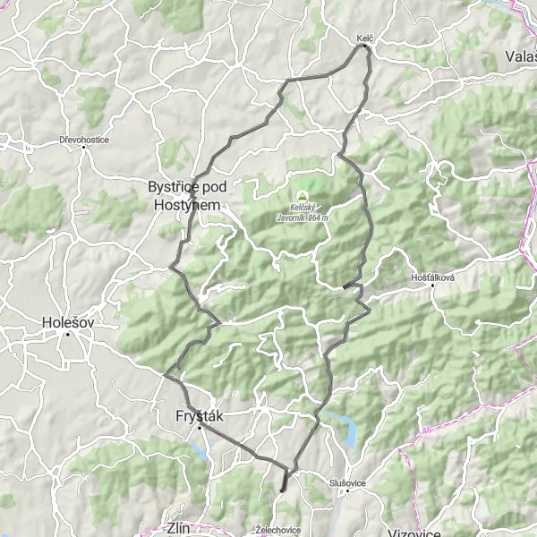 Mapa miniatúra "Cyklotrasa cez Kuželku a Lukoveček" cyklistická inšpirácia v Střední Morava, Czech Republic. Vygenerované cyklistickým plánovačom trás Tarmacs.app