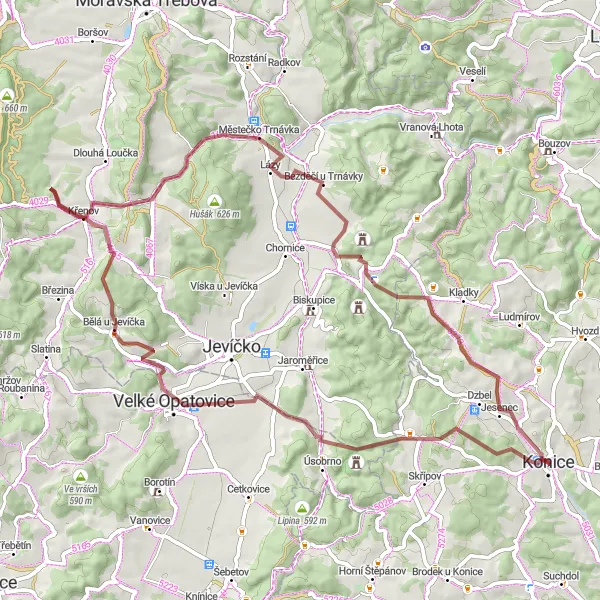 Karten-Miniaturansicht der Radinspiration "Entspannte Schottertour mit kulturellen Highlights" in Střední Morava, Czech Republic. Erstellt vom Tarmacs.app-Routenplaner für Radtouren