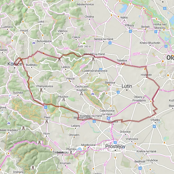 Map miniature of "Rural Gravel Adventure" cycling inspiration in Střední Morava, Czech Republic. Generated by Tarmacs.app cycling route planner